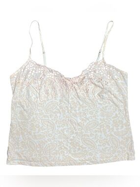 Gilligan & O'Malley peach white paisley print eyelet pj camisole tank top